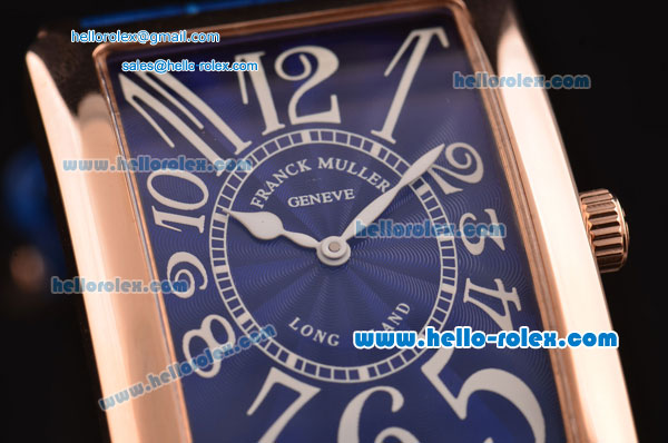 Franck Muller Long Island Swiss Quartz Rose Gold Case Rose Gold Bezel with Blue Leather Strap and Blue Dial - Click Image to Close